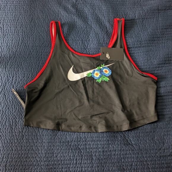 Nike Women Tropical Parrot Hyper Femme Cropped Tank Top Black Red 0224 - Picture 2 of 16